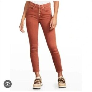 Madewell Jeans Womens 31 Orange 9 Inch Mid Rise Skinny Button Fly Stretch Denim